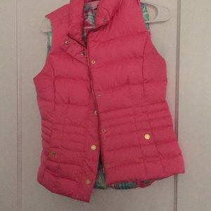 Bright pink Lilly Pulitzer puffy vest